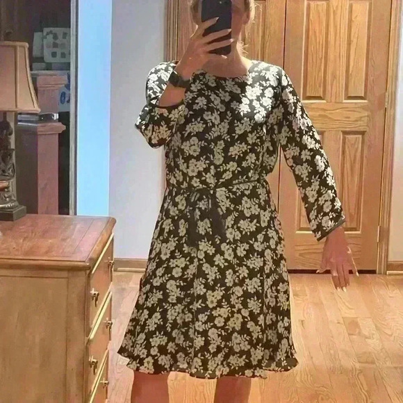 SHOSHANNA Black and White Floral Silk Knee Length Dress Sz 12. - Picture 9 of 13